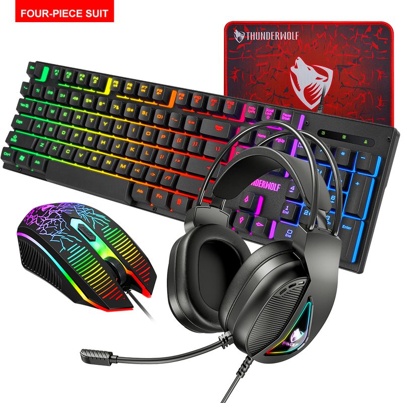 4 vienā spēļu tastatūra un pele, spēļu austiņas un peles paliktnis ar vadu LED RGB fona apgaismojuma tastatūru galda datoram_voghion.com