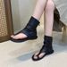 Fashion Belt Buckle Casual Genuine Leather For Women 2025 Summer New Slip-On Toe Flat Boots Roman Sandals_voghion.com