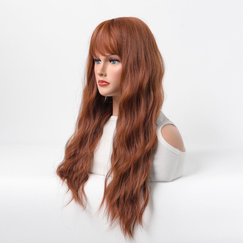 wigs popular long curly hair machine made chemical fiber headpiece big wave corn perm golden hairpiece_voghion.com