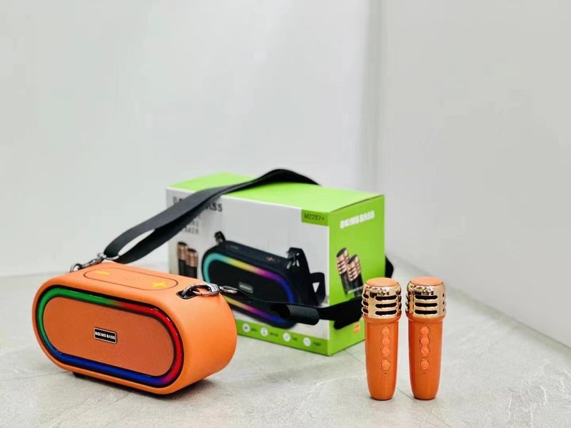 New M2207+Wireless K Song Dual Microphone Convenient Shoulder Strap Bass Cannon Bluetooth Speaker_voghion.com