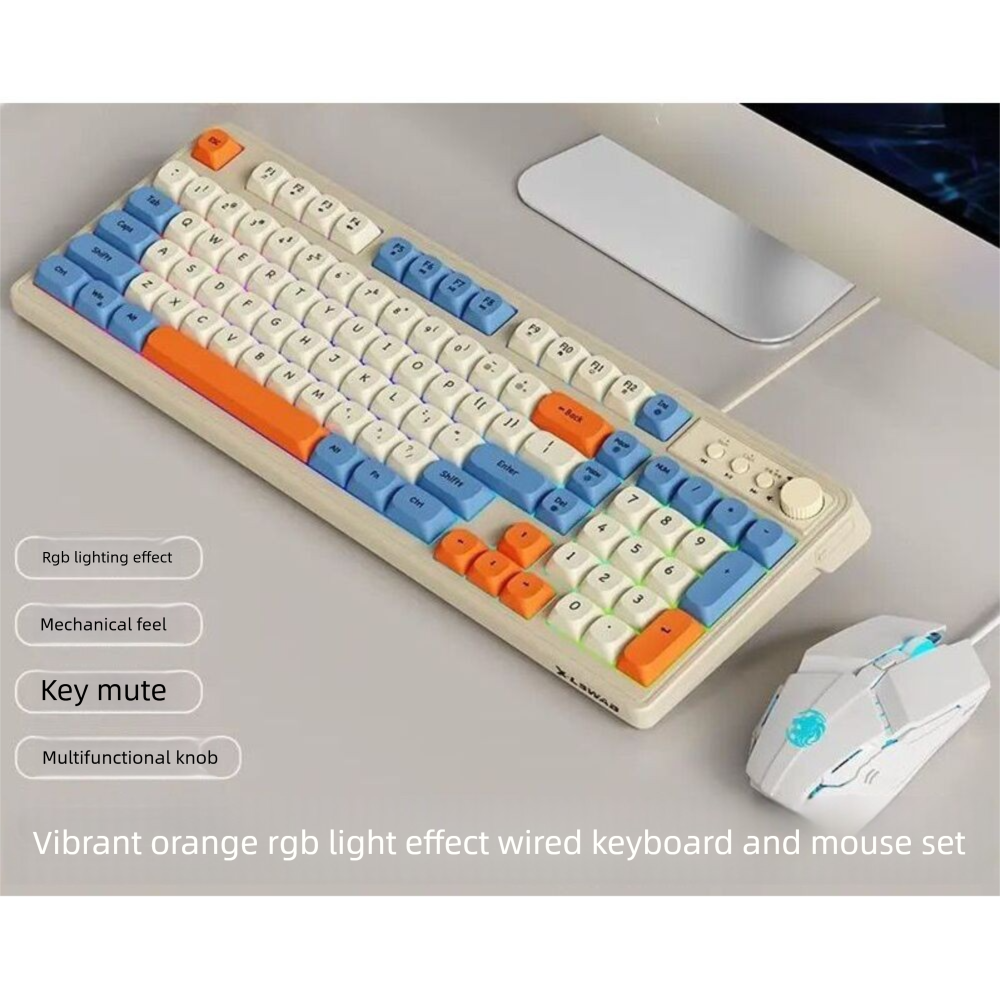 KIMEBOO Front Leopard Wired 98-Key RGB Keyboard Silent Mechanical Feel Gaming Office Color Matching Universal_voghion.com