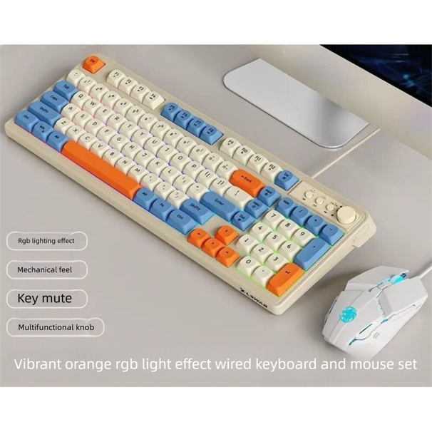KIMEBOO Front Leopard Wired 98-Key RGB Keyboard Silent Mechanical Feel Gaming Office Color Matching Universal_voghion.com