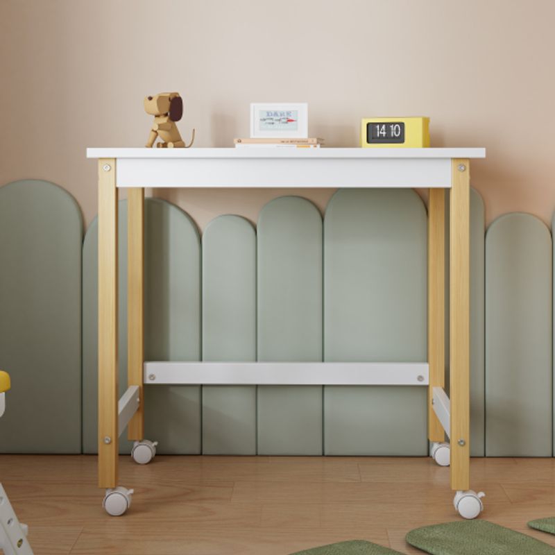 Tisch, Schreibtisch, Arbeitstisch, Mit Richtungsrädern, Kiefer+MDF, Weiß+Natur_voghion.com
