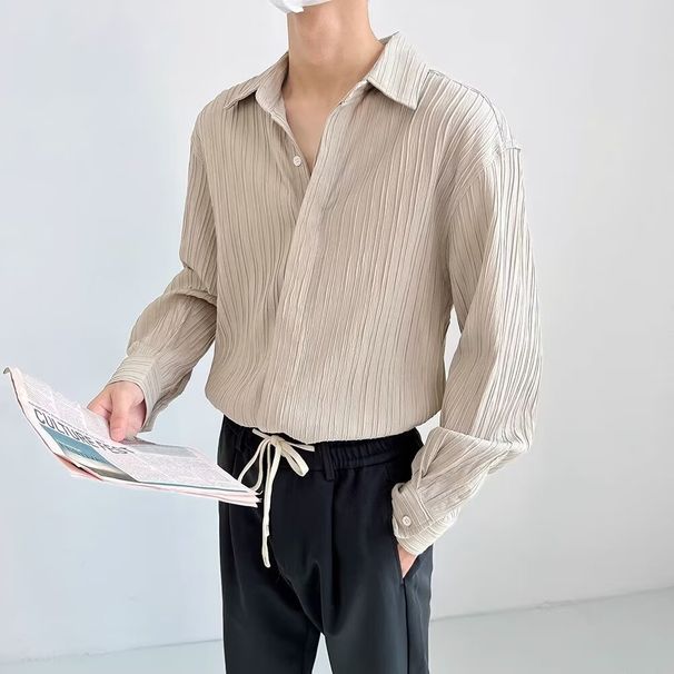 Advanced Style Shirt Herren Langarm Plissee Shirt Ice Silk New Style Cool Casual Top Herren_voghion.com