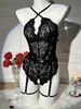 2-piece Floral Lace Open Crotch Underwear Set, Heart-shaped Halter Bra And Decorative Garter Belt Belt, Women's Sexy Lingerie Set_voghion.com