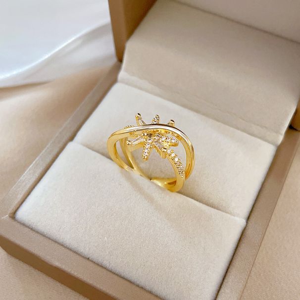 【 Real Gold Plating 】 Open Star Shining Women's Fashion Micro Inlay Light Luxury Ring, Index Finger Ring, Netting Red,_voghion.com