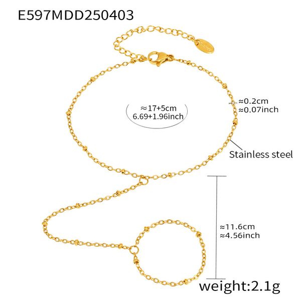 Bracciale con catena di perline di miglio e zucchero quadrato, bracciale con catena ad anello in acciaio al titanio e perline dorate per donna_voghion.com