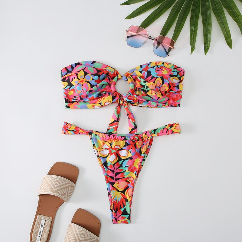 Costume da bagno sexy da donna con top a tubino con lacci e spacchi, alta elasticità e resistenza_voghion.com