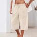 Abbigliamento maschile in cotone e lino, casual, multitasche, pantaloncini da spiaggia, tinta unita, larghi_voghion.com