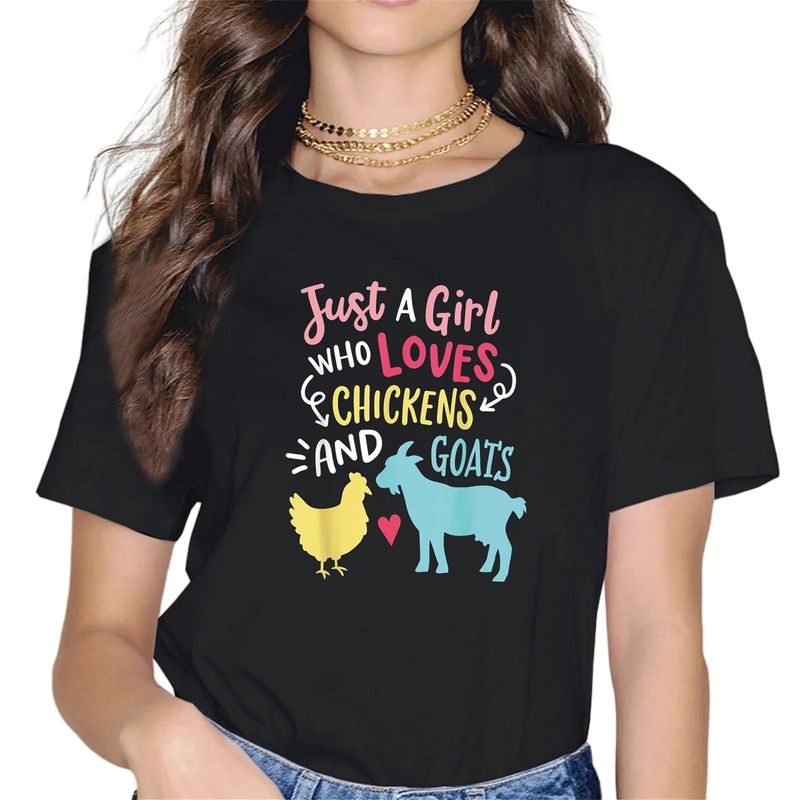 Cute Girl Who Loves Chickens Goats Print T-Shirt Fashion Women's Short-Sleeved Round Neck T Shirt Femminile Tee Graphic Tops Y2k._voghion.com
