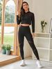 Sporty Color Block Mesh 2pcs Set, Drawstring Hooded Cropped Sweatshirt + Women's 2-Ply Leggings_voghion.com