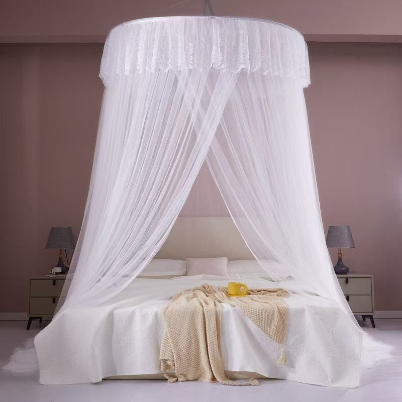 Free Suction Cup Hook No Installation Required Encrypted Round Ceiling Mosquito Net Single Double Room Princess 1.5m_voghion.com