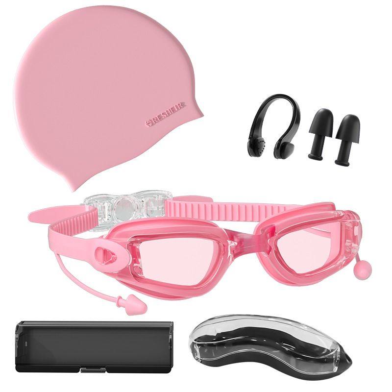 Goggles Swimming Cap Nose Clip Earbuds Set Silicone Swimming Cap Swimming Glasses Diving Eye Protection_voghion.com