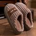 Plush Fleece-Lined Slippers For Women & Men, Non-Slip PVC Sole, Cozy Indoor/Outdoor House Shoes With Striped & Hexagon Stitching Designs_voghion.com