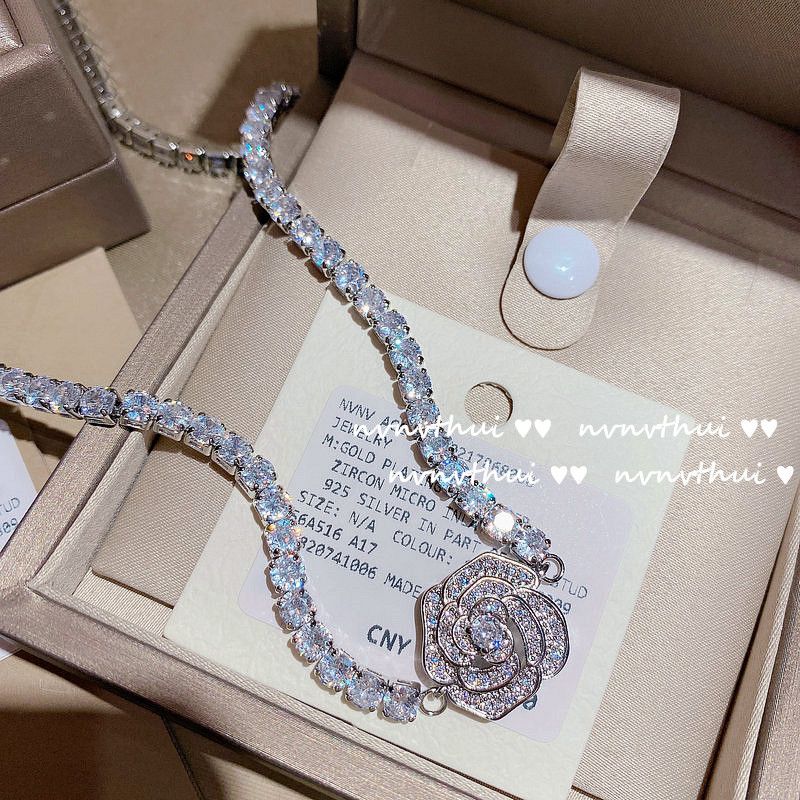 Dametilbehør Temperament Smykkesæt Diamant dobbelt halskæde sæt_voghion.com