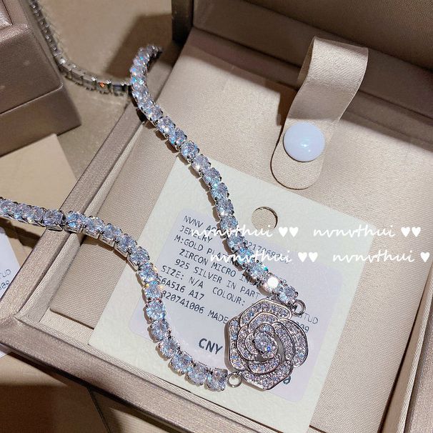 Dametilbehør Temperament Smykkesæt Diamant dobbelt halskæde sæt_voghion.com