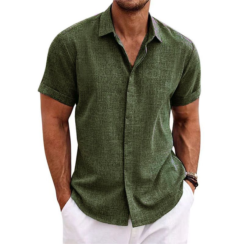 Men's T-shirt Loose Sweatshirt Solid Color Cotton Linen Beach Large Men's Short Sleeved Shirt_voghion.com