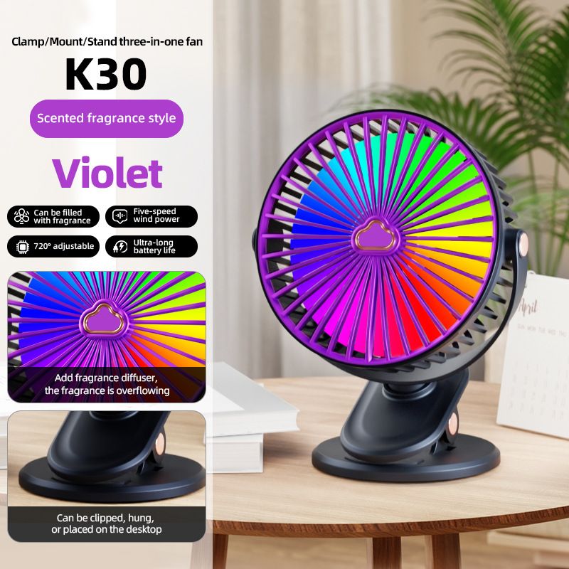 Digital Display Small Student Dormitory Bedside Night Light Clip Fan Office Desktop USB Rechargeable Silent_voghion.com