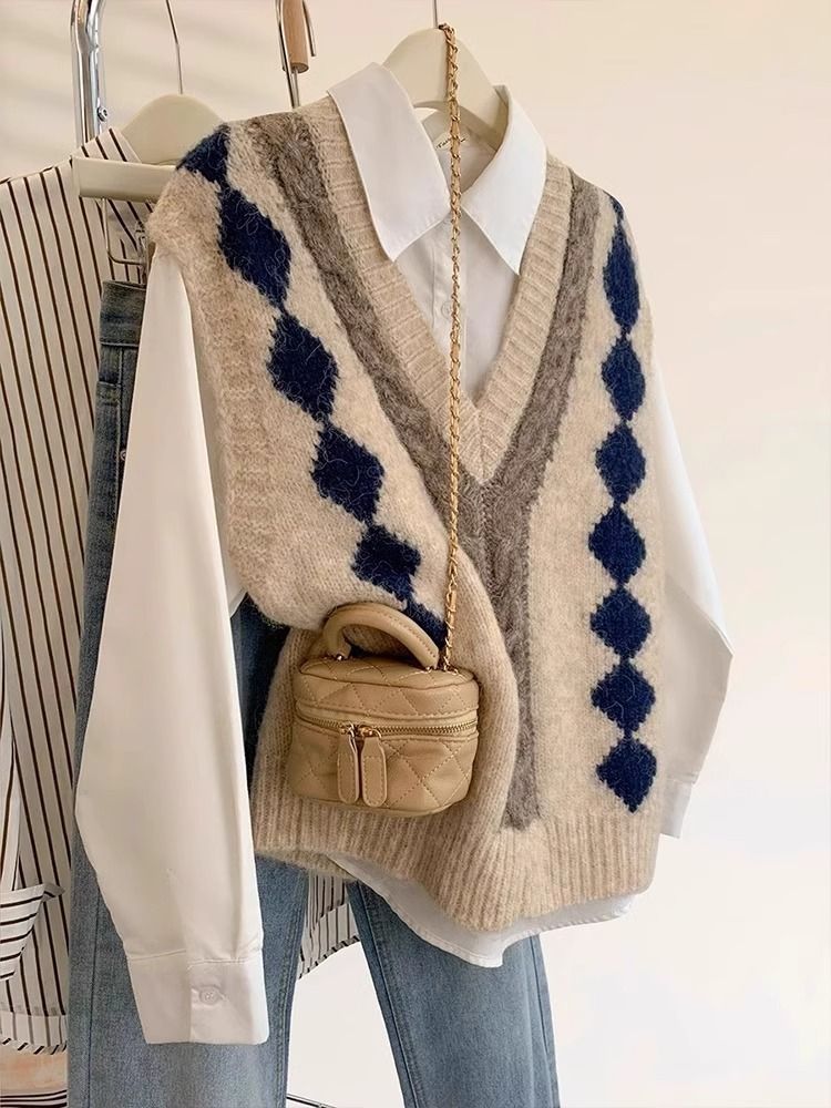 Camicia da esterno in stile autunnale e invernale, a strati con filato, gilet, scollo a V, maglione lavorato a maglia, Maillard_voghion.com