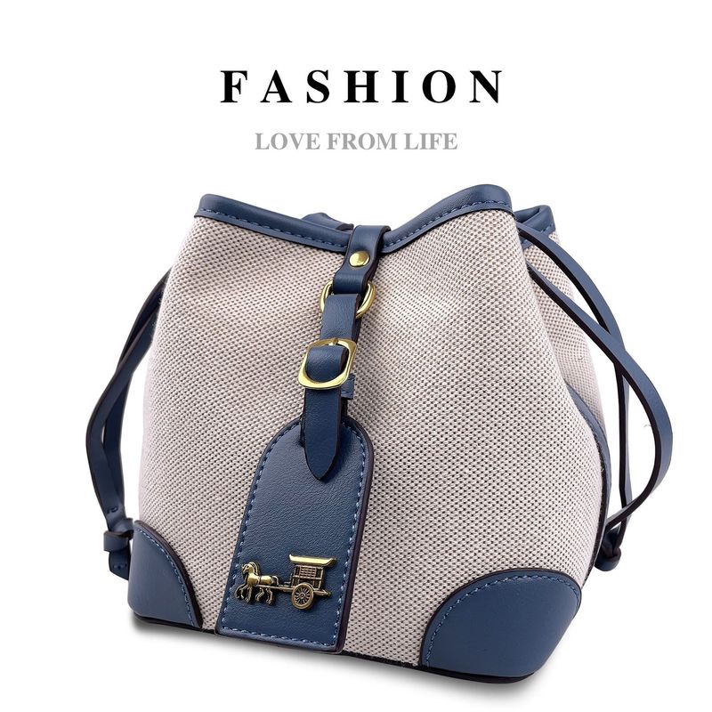 Borsa versatile estiva a secchiello in tela con coulisse, in tinta unita, con una spalla diagonale, da donna_voghion.com
