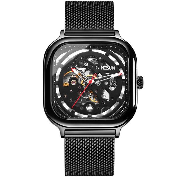 NESUN Herrenuhr, quadratisch, vollautomatisch, mechanisch, hohl, wasserdicht, mit Nachtlicht, modisches Design, Modell 9505_voghion.com
