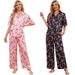 Luxury Satin Pajama Set Women's Short Sleeve Shirt & Pants - Breathable Loungewear For Spring Summer Fall_voghion.com