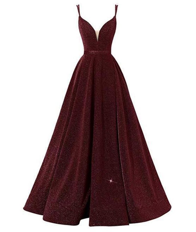 V-neck Sequin Long Suspender Party Bridesmaid Dress Party Evening Dress_voghion.com