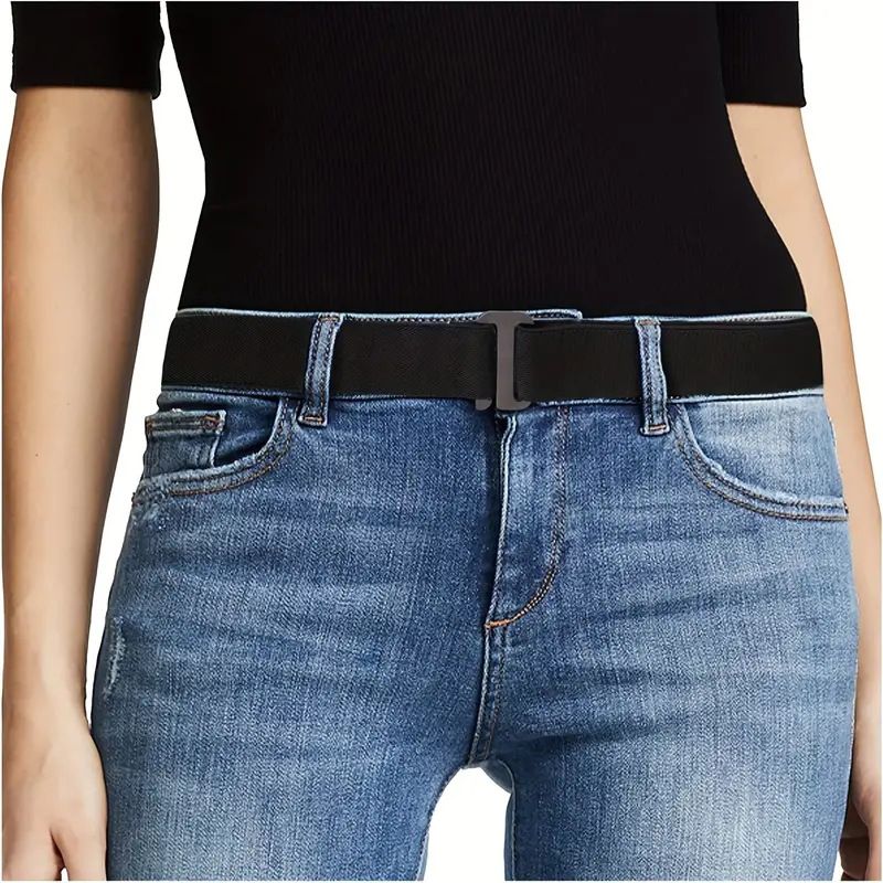 Women's Invisible Mesh Belt Flat Buckle Jeans Pants Dress Elastic Waistband_voghion.com