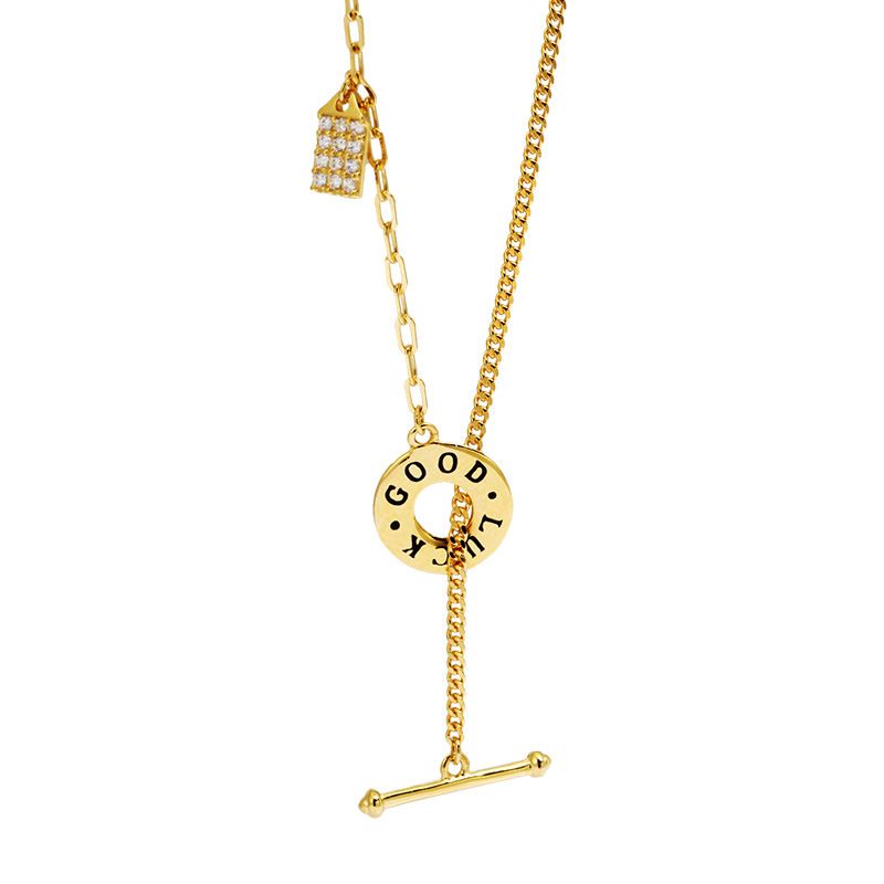 Collier tendance en plaqué or K pour femme, chaîne de clavicule géométrique avec lettres_voghion.com
