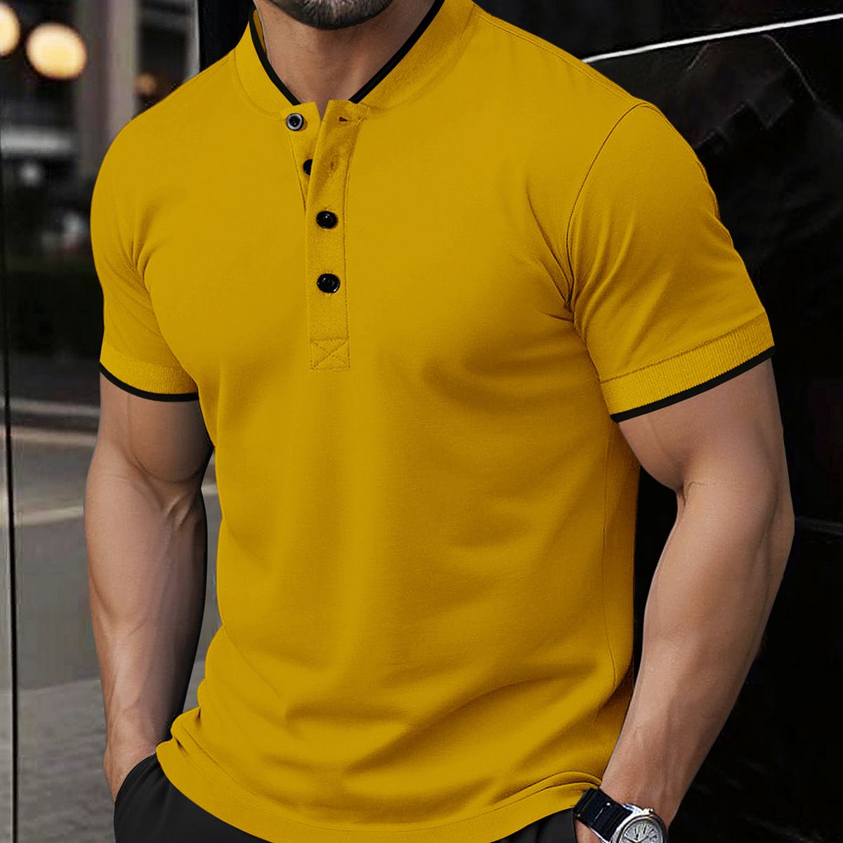 Herren-Performance-Poloshirt – Knitterfreies Polyester, Kurzarm, Baseballkragen (16 Farben, 5 Größen)_voghion.com