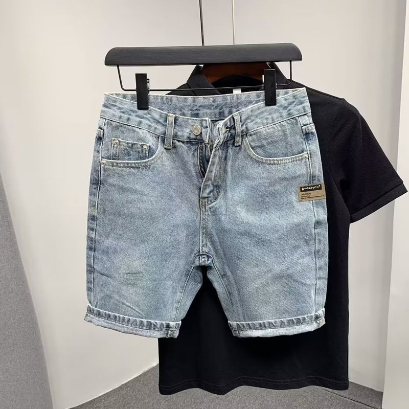 Pantaloncini in denim lavati e rovinati, stile streetwear da uomo e da donna, sopra il ginocchio, a gamba dritta, larghi, tendenza estiva_voghion.com