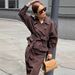Women's Retro Suede Notch Collar Short Trench Coat & Midi Skirt Set - Autumn Casual Office Wear, Comfortable & Stylish (Brown, S/M/L)_voghion.com