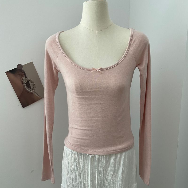 Gentle Color Miu Bow Long Sleeved Base Shirt_voghion.com