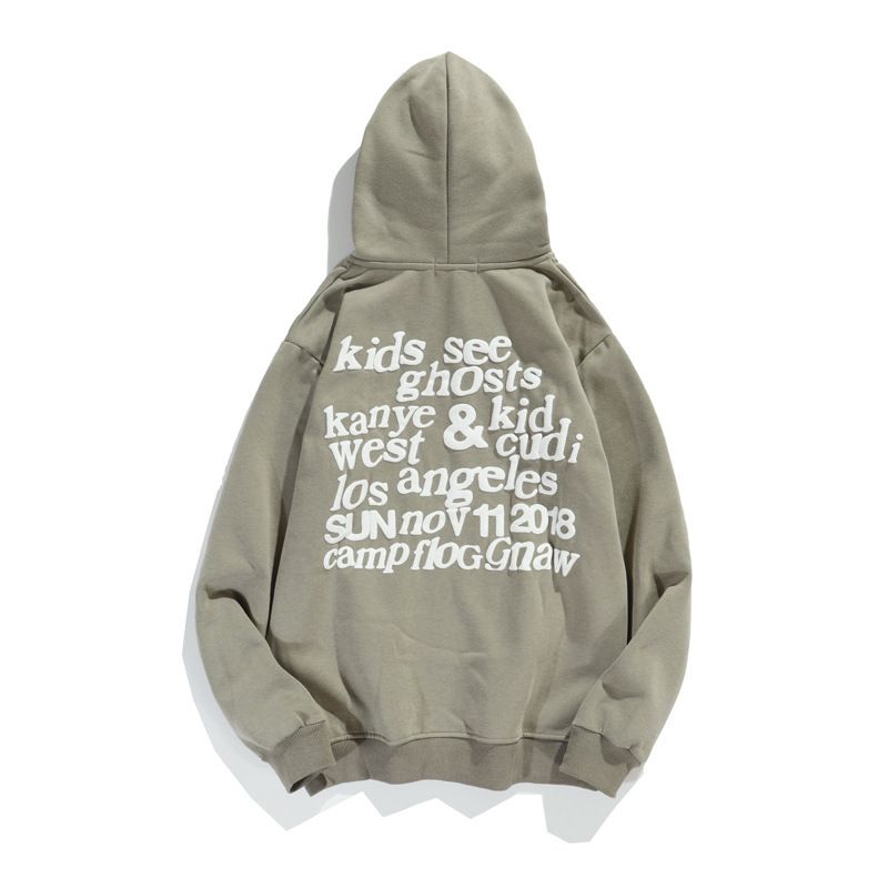 High Street Hip Hop Kanye Même Style Gris Mousse Vert Plus Pull En Velours Même Style Veste_voghion.com