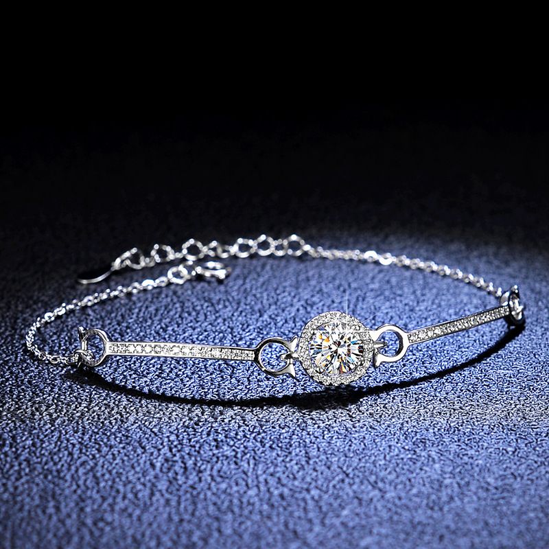 Sterling Silber Moissanite Armband Runde Tasche Einfache frauen Schmuck Live-Übertragung_voghion.com