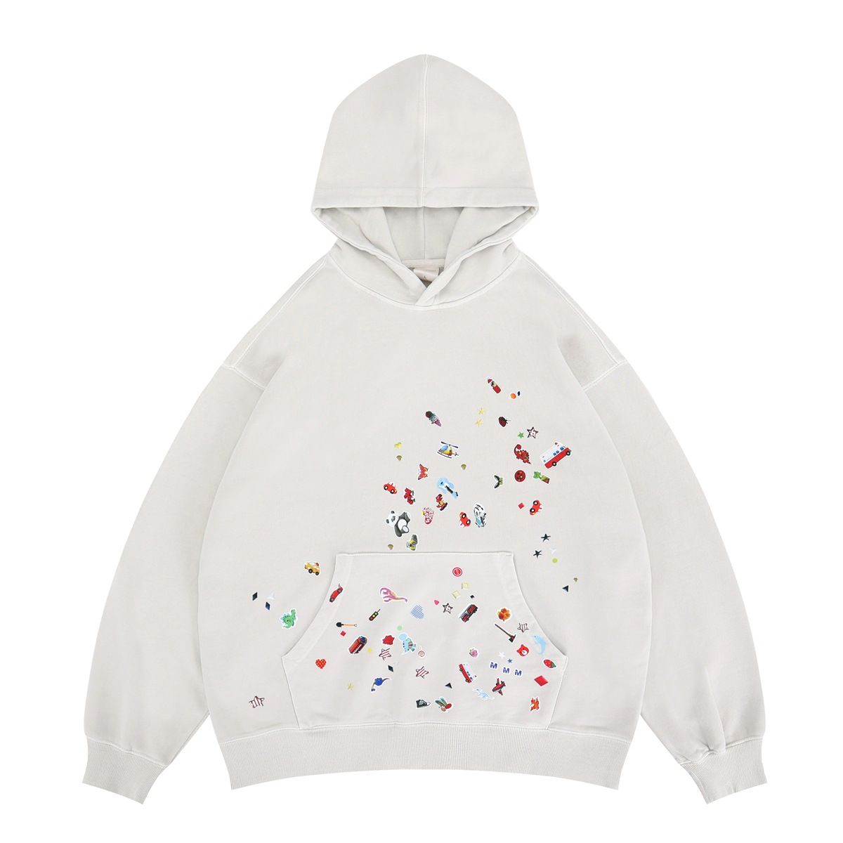 "Men's Graphic Print Hoodie – 100% Cotton Fleece-Lined Pullover With Vintage Cartoon Design (Gray/White)"_voghion.com