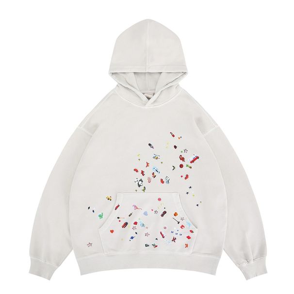 "Men's Graphic Print Hoodie – 100% Cotton Fleece-Lined Pullover With Vintage Cartoon Design (Gray/White)"_voghion.com