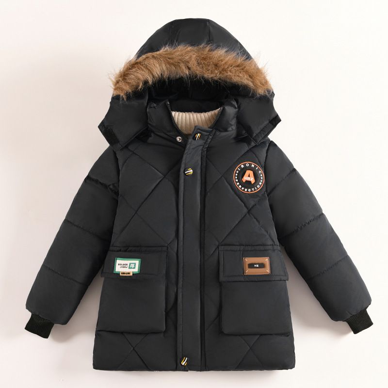 Boys' Winter Jacket With Detachable Hood – Thick Insulated Coat For Cold Weather (110-150cm, Black/Khaki/Bronze/Navy)_voghion.com