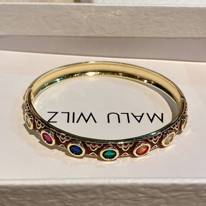 National Trend Inlaid Color Zirconium Bracelets, Light Luxury Retro Aesthetic Handicrafts, Colorful And Fashionable_voghion.com