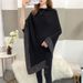 Pure Color 2025 Fall And Winter New Shawl Bat Sleeve Knitted Sweater With Rhinestones Black High Collar Irregular Jacket_voghion.com