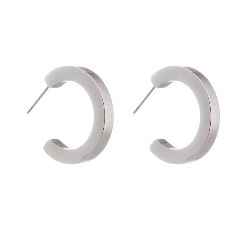 Niche fashion minimalist versatile metal retro temperament advanced C-shaped three-dimensional titanium steel semi-circular simple earrings_voghion.com