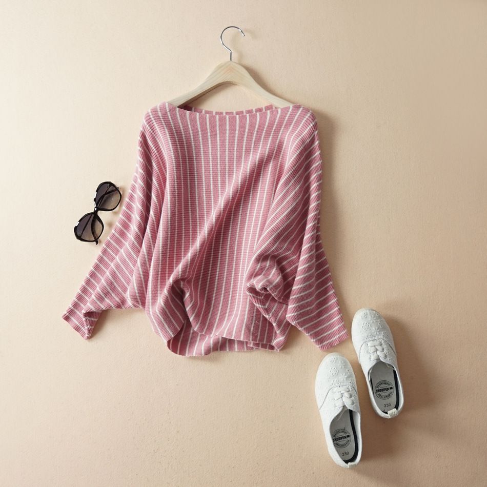 ragazza Autunno Inverno Nuovo Maglione a pipistrello a righe verticali da donna Top DJ-9990 Moda_voghion.com