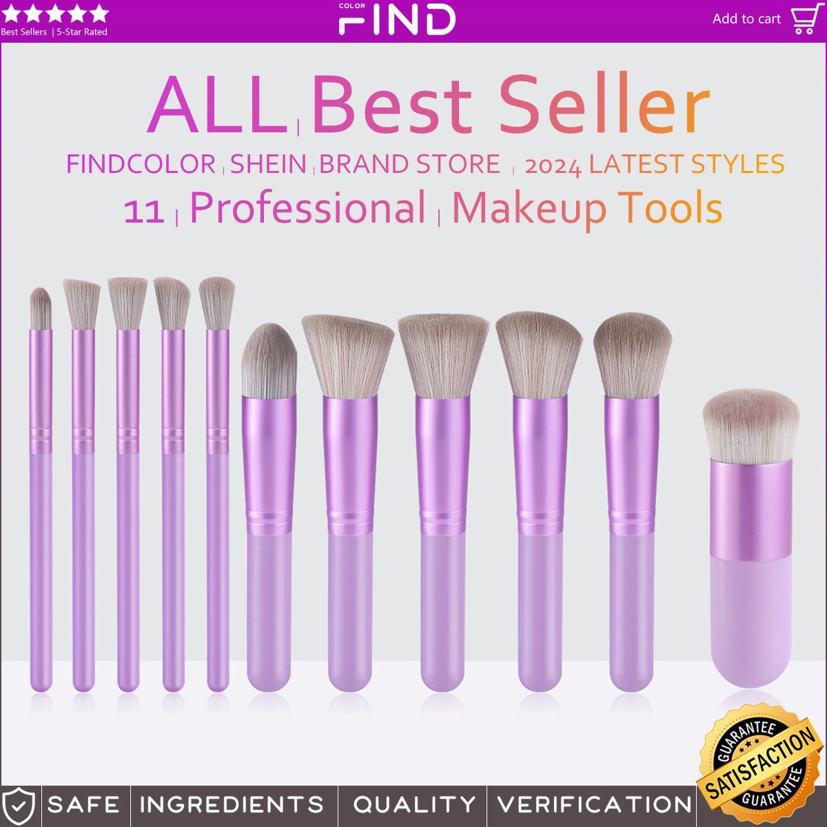 Set de 11 brochas de maquillaje color champán: 5 grandes y 5 pequeñas, con una exclusiva brocha para base gruesa._voghion.com