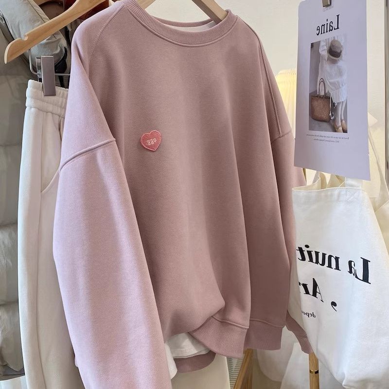 Winter 2024 New Small American Pink Plus Plush Thick Round Neck Hoodie For Women, Autumn And Winter Styles_voghion.com