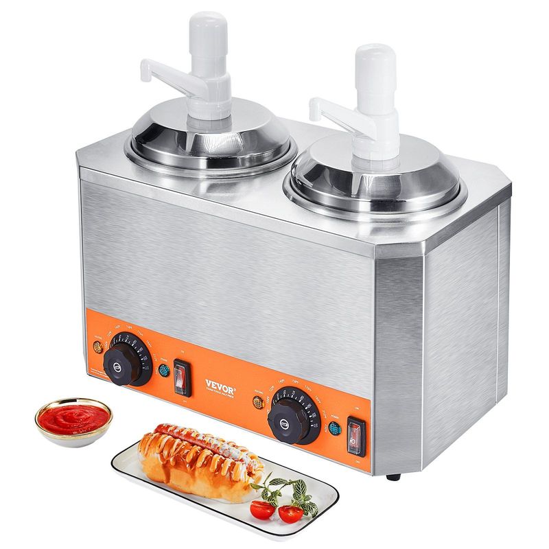 VEVOR Electric Cheese Dispenser With Pumps, 2.3x2 Qt Commercial Hot Fudge Warmer, Plastic Double Pumps Dispenser, 86-230°F Temp Adjustable Nacho Cheese Sauce Warmer, For Hot Fudge Cheese Caramel_voghion.com