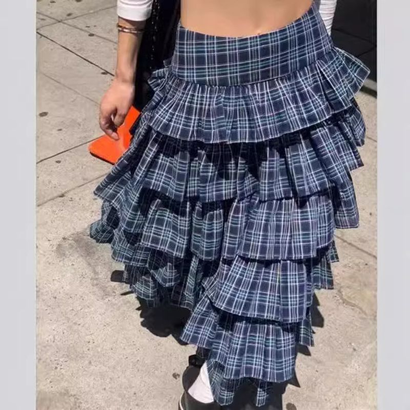 Jupe à carreaux rétro élégante pour femme Y2K, style pastoral, ample et polyvalente, mi-longue_voghion.com