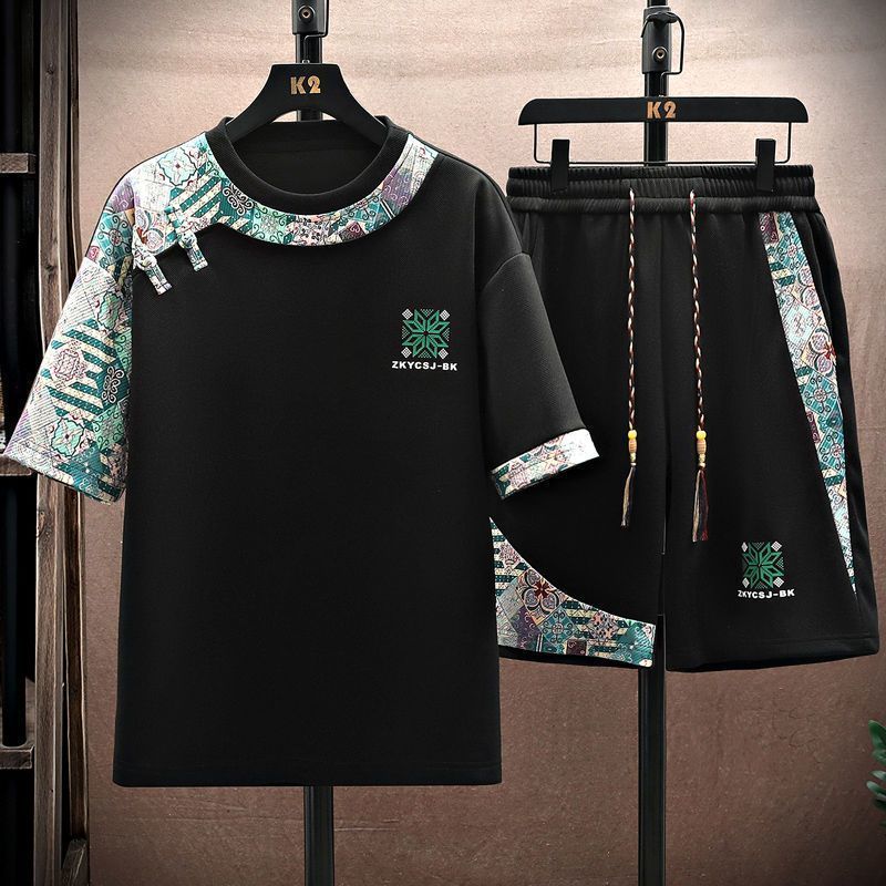 Abbigliamento maschile Completo estivo da uomo, maglietta a maniche corte, pantaloncini, completo sportivo, completo casual ampio, bel set di vestiti_voghion.com