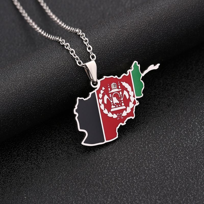 Stainless Steel Afghanistan Map Necklace Couple Style Famous Ethnic Style Popular Personality Oil Dropping Titanium Steel Accessories_voghion.com