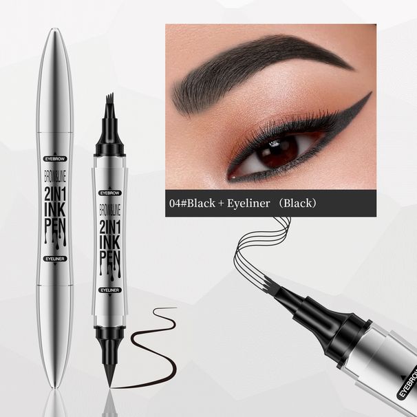 Double Headed Four Pronged Liquid Eyebrow Pencil Eyeliner Quick Drying Waterproof Eyebrow Pencil_voghion.com