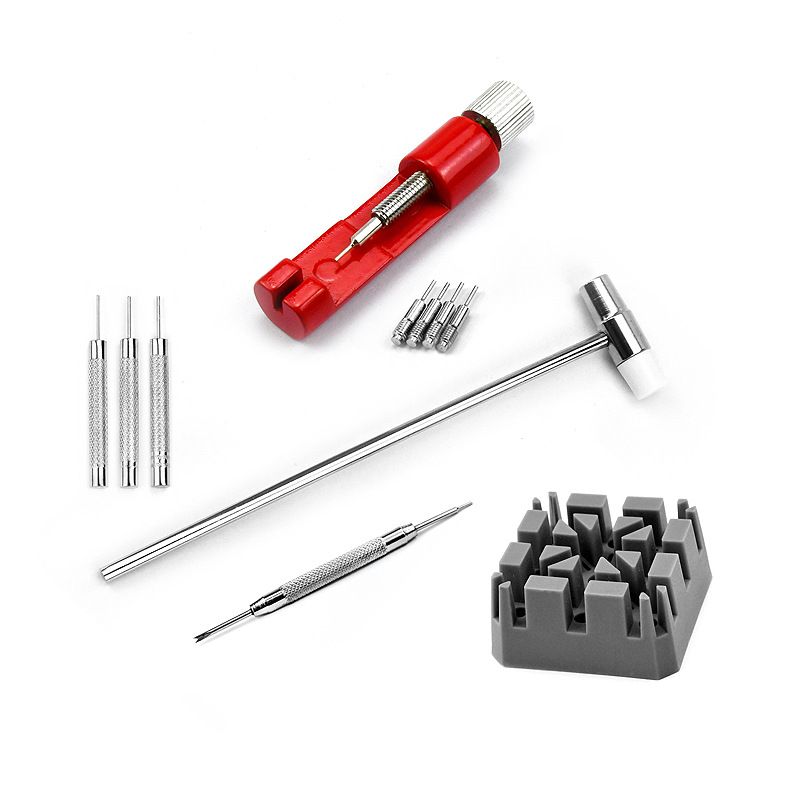 11 Piece Watch Repair Tool Set Small Hammer Punch Metal Adjustable Height Watch Belt Remover_voghion.com